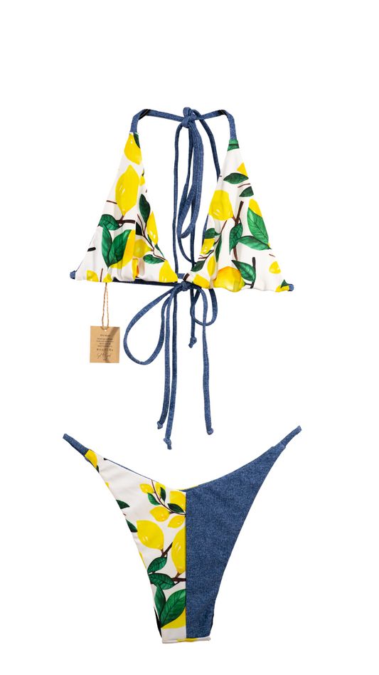 Lemon bikini. Denim bikini. Reversible bikini. Sustainable fashion. Ethically made. Slow fashion. Small batch.